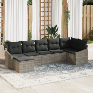 vidaXL Bankstel met kussen 7 pcs Lichtgrijs poly rattan