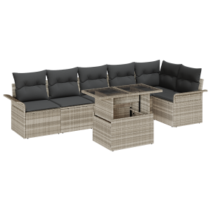 vidaXL Tuin Sofa Set met kussen met opslag 7 pcs Lichtgrijs Poly riet