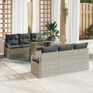 vidaXL Tuin Sofa Set met kussen met opslag 7 pcs Lichtgrijs Poly riet