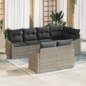 vidaXL Bankstel met kussen 7 pcs Lichtgrijs poly rattan