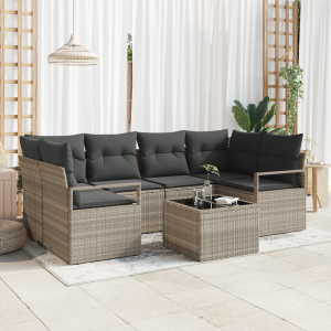 vidaXL Bankstel 7 pcs Lichtgrijs en Donkergijs poly rattan