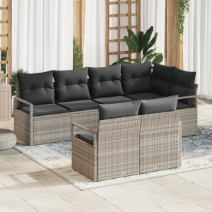 vidaXL Bankstel 7 pcs Lichtgrijs poly rattan