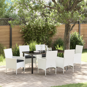 vidaXL 7-delige tuinset met kussens in wit poly rattan