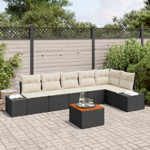 vidaXL 7-delige tuinset met kussens in zwart poly rattan en acacia