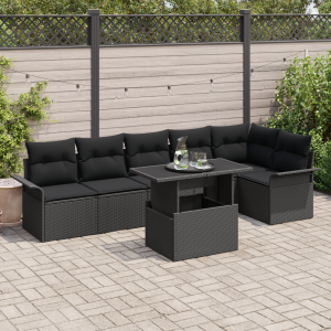 vidaXL Tuin Sofa Set met kussen 7 pcs Zwart Poly riet