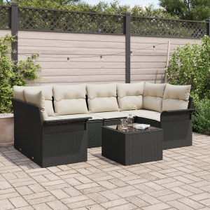 vidaXL Tuin Sofa Set met kussen 7 pcs Zwart poly rattan
