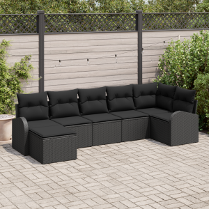 vidaXL Tuin Sofa Set met kussen 7 pcs Zwart Poly riet