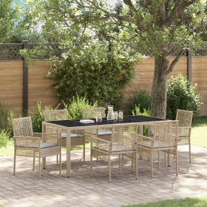 vidaXL Tuin eettafelset 7 pcs Beige poly rattan