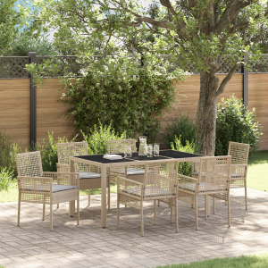 vidaXL Tuin eettafelset 7 pcs Beige poly rattan