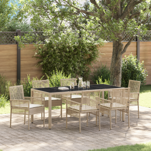vidaXL Tuin eettafelset 7 pcs Beige poly rattan