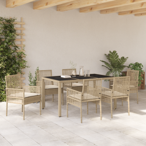 vidaXL Tuin eettafelset 7 pcs Beige poly rattan