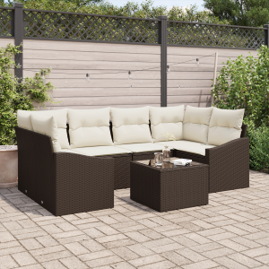 vidaXL Bankstel met kussen met opslag 7 pcs Bruin en Crème poly rattan
