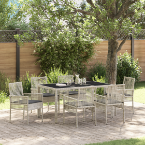 vidaXL Tuin eettafelset 7 pcs Lichtgrijs poly rattan