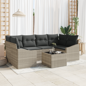 vidaXL Bankstel 7 pcs Licht Grijs en Donker Grijs poly rattan