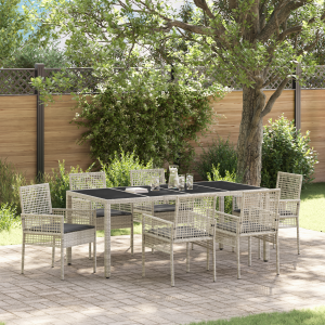 vidaXL Tuin eettafelset 7 pcs Lichtgrijs poly rattan