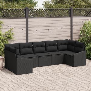 vidaXL 7-delige Tuinset met kussens poly rattan zwart