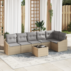 vidaXL 7-delige Tuinset met kussens poly rattan zwart