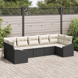 vidaXL 7-delige Tuinset met kussens poly rattan zwart