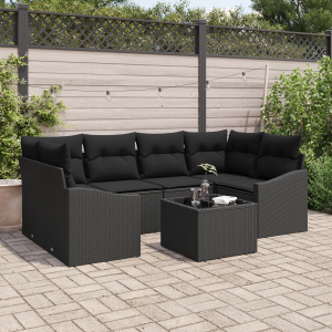 vidaXL 7-delige Tuinset met kussens poly rattan zwart