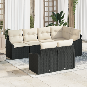 vidaXL 7-delige Tuinset met kussens poly rattan zwart