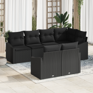 vidaXL 7-delige Tuinset met kussens poly rattan zwart