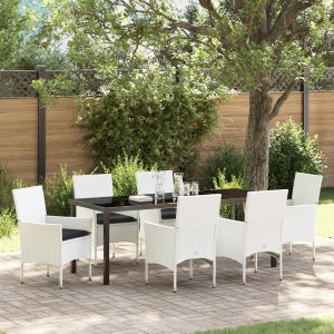 vidaXL 7-delige tuinset met kussens van wit poly rattan