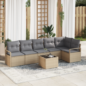 vidaXL Bankstel met kussen 7 pcs Beige poly rattan
