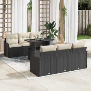 vidaXL Tuin Sofa Set met kussen 7 pcs Zwart Poly riet