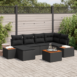 vidaXL Tuin Sofa Set met kussen 7 pcs Zwart poly rattan