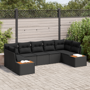 vidaXL Tuin Sofa Set met kussen 7 pcs Zwart poly rattan