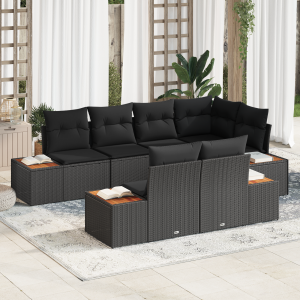 vidaXL Tuin Sofa Set met kussen 7 pcs Zwart poly rattan