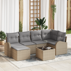 vidaXL Bankstel met kussen 7 pcs Beige en lichtgrijs poly rattan
