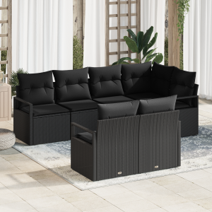 vidaXL Bankstel 7 pcs Zwart poly rattan