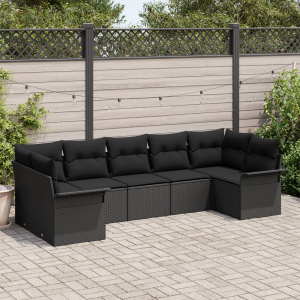 vidaXL Tuin Sofa Set met kussen 7 pcs Zwart poly rattan