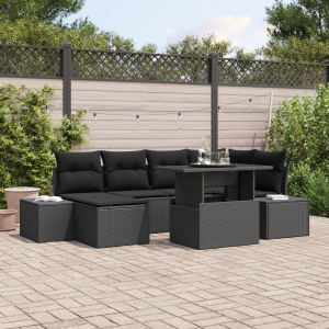 vidaXL Tuin Sofa Set met kussen met opslag 7 pcs Zwart poly rattan