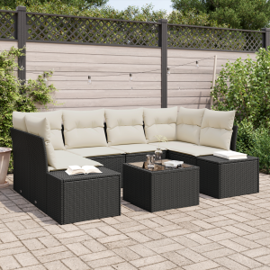 vidaXL 7-delige Tuinset met Kussens Zwart Poly Rattan