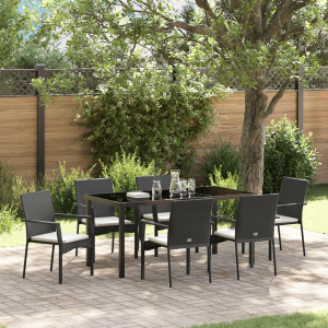 vidaXL 7-delige tuinset met kussens - Zwart - Poly Rattan