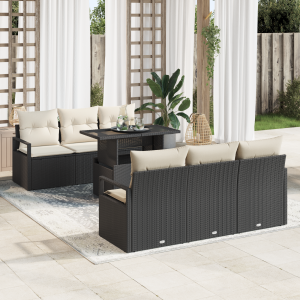 vidaXL Tuin Sofa Set met opslag 7 pcs Zwart en Crème poly rattan