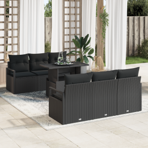 vidaXL Tuin Sofa Set met opslag met kussen 7 pcs Zwart poly rattan