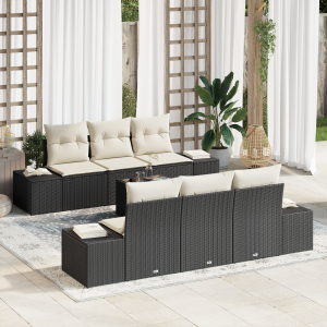 vidaXL Tuin Sofa Set met kussen 7 pcs Zwart poly rattan