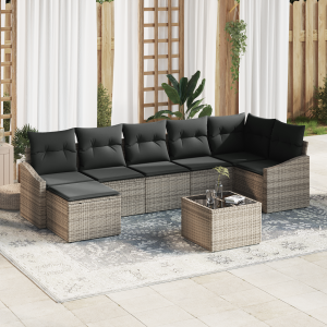 vidaXL Bankstel met kussen 8 pcs Grijs poly rattan