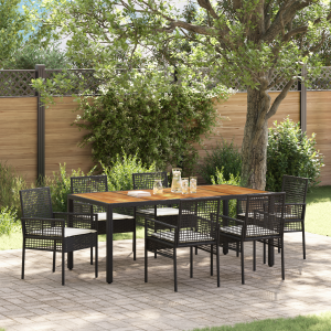 vidaXL Tuin eettafelset 7 pcs Zwart poly rattan