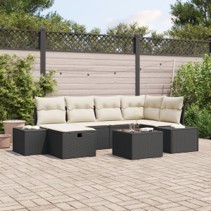 vidaXL Bankstel met kussen 7 pcs poly rattan