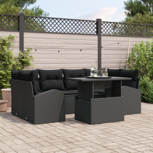 vidaXL Tuin Sofa Set met kussen 7 pcs Zwart Poly riet