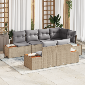 vidaXL Tuin Sofa Set met kussen 7 pcs Beige poly rattan