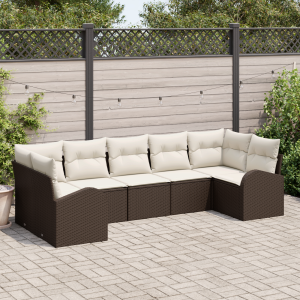 vidaXL Tuin Sofa Set met kussen 7 pcs Bruin Poly Rattan