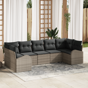 vidaXL Tuin Sofa Set met kussen 7 pcs Grijs Poly Rattan