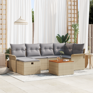vidaXL 7-delige tuinsofa set met kussens in beige poly rattan