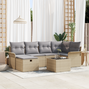 vidaXL Tuin Sofa Set met kussen 7 pcs Beige en Licht Grijs poly rattan