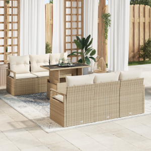vidaXL 7-delige tuinsofa set met kussens in Beige Poly Rattan